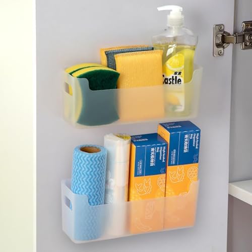 2 Pcs Kitchen Cabinet Door Organizer,Adhesive Mount Inside Cabinet Door Storage,Under Sink Door Storage Shelf for Kitchen,Bathroom,Office,Garage,Craft Room(Transparent) by Unknown