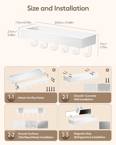 Key Holder Wall Mount Magnetic Adhesive, Key Hooks Rack with Shelf - Image 3