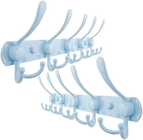 Dseap Coat Rack Wall Mounted - 5 Tri Hooks, Heavy Duty, Stainless Steel, Metal Coat Hook Rail for Coat Hat Towel Purse Robes Mudroom Bathroom Entryway (Blue, Pack of 2) by Dseap
