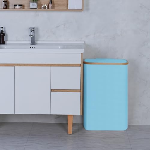 Slim Laundry Basket,60L Laundry Hamper with Lid, Tall Hamper for Laundry,Dirty Cloth Hamper with Bamboo Handle for Toys,Towels, Clothes Organizing, Light Blue - Image 6