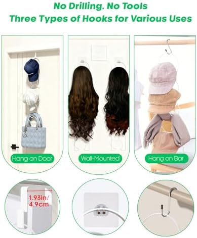 LINFIDITE 15 PCS Baseball Hat Rack Hanger Holder Organizer Multi Hook Wall Mounted Over Door Cap Display Storage Rack Cap Holder, Closet HangingStorage Rack w Hanging Hook White - Image 4
