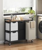 HOOBRO Laundry Sorter with 4 Section, 39 Gal. (147 L) Laundry Hamper with Wheels, Rolling Laundry Basket with Shelf, Pull-Out Detachable Bags, Side Pockets, Rustic Brown, Black and Beige BFE14XY01N1 - Image 2
