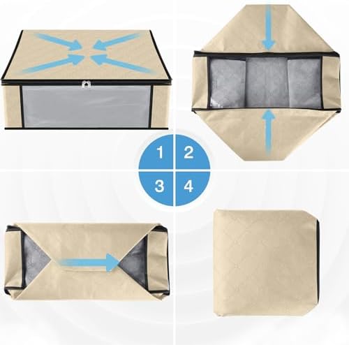 HomeHacks 8-Pack Clothes Organizer Storage Bags, 35L Storage Bins, Beige | Foldable Storage Box Container with Zippers, Clear Window, Reinforced Handles for Closet, Dorm, Pillows, Bedding, Sweater - Image 3