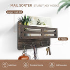 Key Holder Wall Mount Farmhouse Key Hooks for Wall with Mail Organizer Decorative Key Rack with 4 Sturdy Hooks for Dog Leash, Sunglasses, Rustic, Paulownia Key Hanger for Entryway, Brown - Image 4