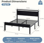 Sweetcrispy 14 Inch King Bed Frame with Wood Headboard, Black - Image 2