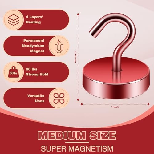 Neosmuk Magnetic Hooks Steel Tube Design for Cruise,80lb+ Red,10 Pack - Image 4