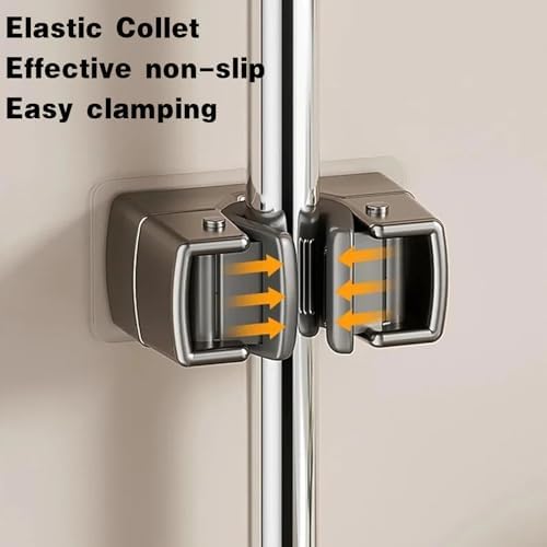 4 Pack Broom Holder Wall Mount,Self Adhesive Anti-Slip Mop and Broom Holder Wall Mount for Kitchen, Bathroom, Closet, Garden Garage, Gray - Image 2