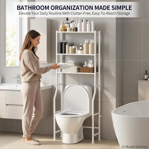 3-Tier Over Toilet Storage, Anti-Tip, 64" H, White - Image 3