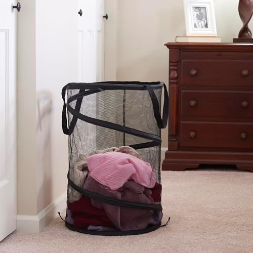 Household Essentials 2026 Pop-Up Collapsible Mesh Laundry Hamper | Black, 25" H - Image 3