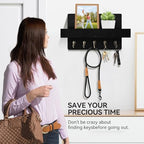 Key Holder Wall Mount, Decorative Key Rack with Shelf & 5 Sturdy Hooks, Rustic Key Hooks for Wall for Mail Organizer Hanging Dog Leash, Glasses, Wooden Key Hanger with Mounting Hardware - Image 3