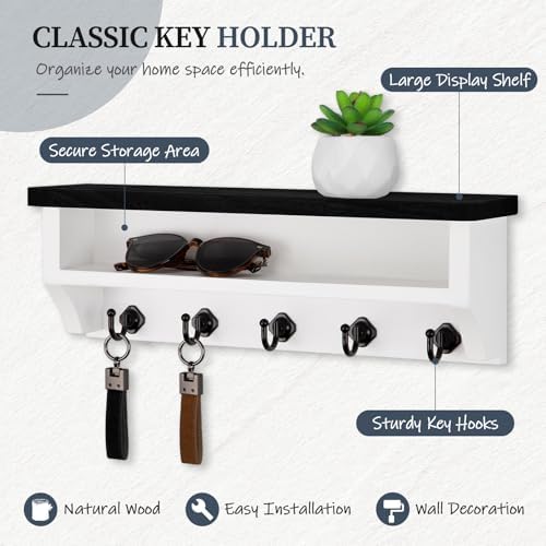 Nekon Key Holder Wall Mount, Wall Organizer Shelf with 5 Key Hooks - Image 2