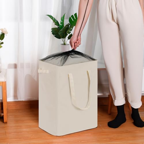 efluky Slim Laundry Basket, Narrow Laundry Hamper with Handles, Collapsible Dirty Clothes Hamper, Tall Laundry Bin for Laundry Room, Dorm and Bedroom, 90L Beige - Image 4