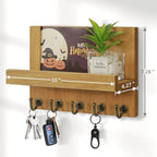 HONJIN Farmhouse Wall Key Holder for Wall : Holiday Card Slot Design Wooden Mail Organizer Wall Mount Dog Leashes Holder Hanger (Light Brown) - Image 7