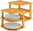 Bamboo Plate Organizer for Cabinet, 3 Tier Corner Shelf Riser, 2 Pack by Bamb%C3%BCsi