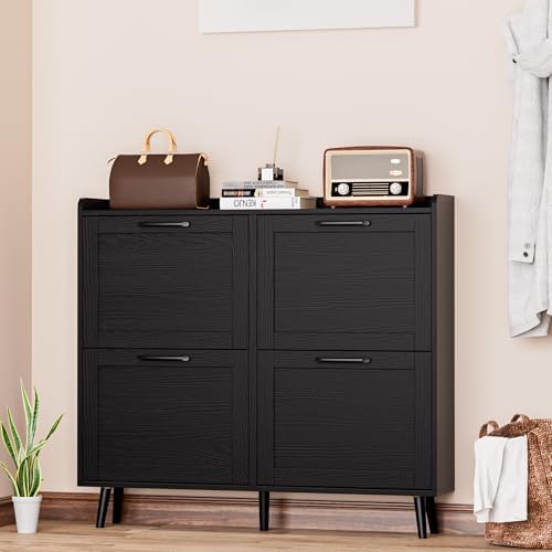 Shoe Storage Cabinet with 4 Flip Drawers, Freestanding Shoe Organizer with Adjustable Shelf & Anti-Tipping Device, Hidden Shoe Rack for Entryway, Hallway, Foyer, Lounge（Black） - Image 7