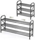 3 Tier Expandable Shoe Rack for Closet, Adjustable Small Shoe Organizer Storage, Heavy Metal Free Standing Narrow Shoe Racks for Entryway, Garage, Doorway Black 16"-33" by Atrastout