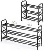 3 Tier Expandable Shoe Rack for Closet, Adjustable Small Shoe Organizer Storage, Heavy Metal Free Standing Narrow Shoe Racks for Entryway, Garage, Doorway Black 16"-33" by Atrastout