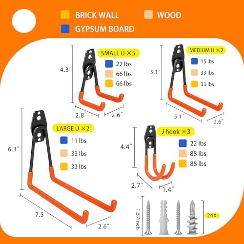 KOFANI Heavy Duty Wall Mount Steel 12 Pack Orange Garage Storage Hooks - Image 2