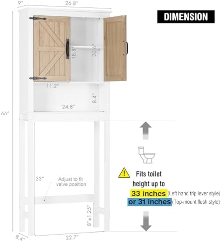 Spirich Over the Toilet Storage Cabinet with Wood-Grain Barn Doors, White - Image 2