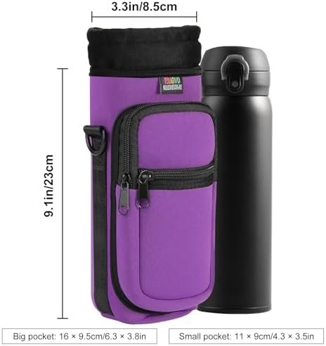 Nuovoware Water Bottle Carrier Bag, 25oz/32oz Bottle Pouch Holder, Adjustable Shoulder Hand Strap 2 Pocket Sling Neoprene Sleeve Sports Accessories for Men/Women Hiking Travelling, Purple - Image 4