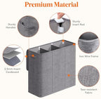 Lifewit Triple Laundry Hamper with Lid, Removable Laundry Bags, Light Gray - Image 2