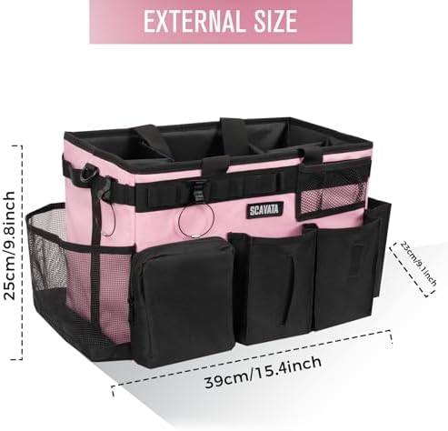 SCAVATA Wearable Cleaning Caddy Bag, Cleaning Caddy Supplies Organizer with Handle & Shoulder Straps for Housekeepers, Under Sink & Car Cleaning Tool Organizers with 4 Foldable Divider (SweetPink) - Image 5