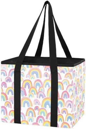 Trunk Organizer Collapsible Car Organizer with Handle Car Storage Box Bin for Groceries SUV Utility Tote Bag Portable Vehicle Container White Rainbow Cloud Playful by WelcometoElliTarr