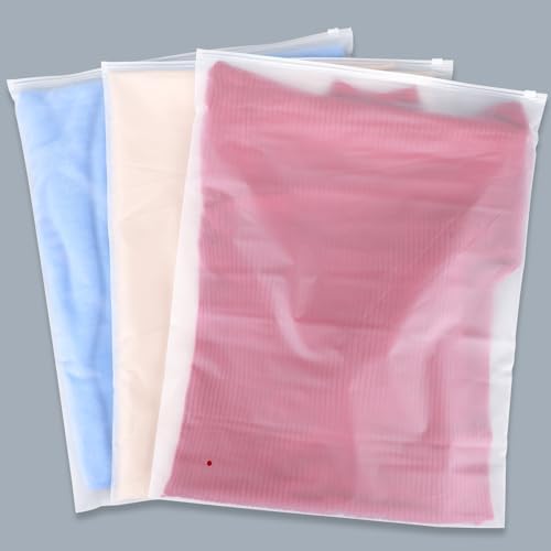 Clothing Bags, 100 Count 16x20 inch Extra Large Frosted Zipper Plastic Bags for Clothes, Sweater Dress, Jeans, Jacket, T Shirt Packaging Shipping, 3 Mil, with Vent Holes by Svaldo