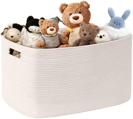 86L Large Woven Laundry Basket Hamper with Handles, White by SunNewt