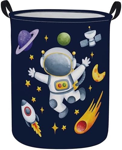ESSME Laundry Basket,Space Hamper Collapsible Canvas Waterproof Storage Bin, Nursery Hamper,Gift Baskets,(Astronaut) by ESSME