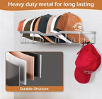 KEETDY Metal Hat Racks for Baseball Caps Wall Hat Organizer Fit 48 Caps Holder, 2 Packs Sturdy Wall Mounted Snapback Storage Organizer, Silver - Image 2