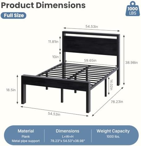 Sweetcrispy 14 Inch Full Metal Bed Frame with Wood Headboard, Black - Image 2