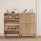 Smuxee Shoe Cabinet with 2 Flip Drawers, 23.6" Oak Hidden Shoe Storage Cabinet with Line Groove Design, Freestanding Shoe Organizer Cabinet for Entryway, Hallway, Living Room - Image 3