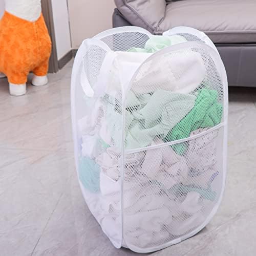 2 Pack Laundry Basket,Foldable Mesh Popup Laundry Hamper with Durable Handle,Easy to Open and Fold for Dorm, Laundry Room, Bedroom, RV(White+ White)… - Image 2