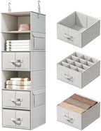 6-Shelf Hanging Closet Organizer with 3 Fabric Drawers, Silver Gray | Removable Fabric Drawers, Side Pockets, Reinforced Structure, Space-Saving Storage for Clothes, Nursery and Dorm Rooms by Vailando