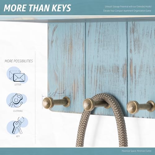 Rebee Vision Key Holder Wall Mount with Shelf for Entryway, Distressed Blue - Image 4