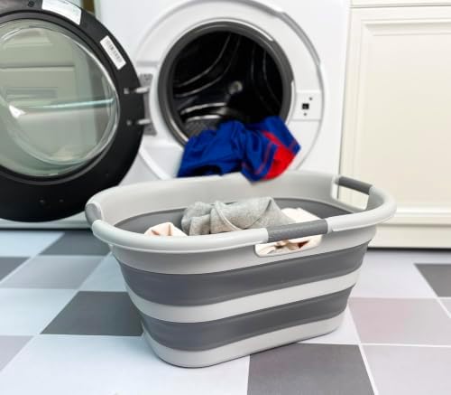 SAMMART 40L (10.5 gallon) Collapsible Plastic Laundry Hamper - Foldable Pop Up Storage Container/Organizer - Portable Washing Tub - Space Saving Basket (1, Grey/Dark Grey) - Image 2