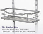 SWTYMIKI Over the Door Shower Caddy - 3 Tier Adjustable Shower Organizer Hanging with Soap Holder, No Drilling Stainless Steel Bathroom Rack Hanging for Body Wash, Shampoo, Soap, Razor, Silver - Image 5