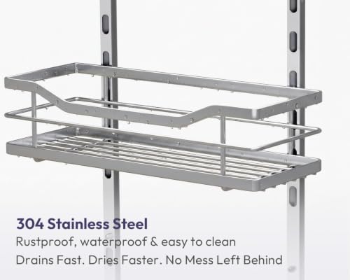 SWTYMIKI Over the Door Shower Caddy - 3 Tier Adjustable Shower Organizer Hanging with Soap Holder, No Drilling Stainless Steel Bathroom Rack Hanging for Body Wash, Shampoo, Soap, Razor, Silver - Image 5