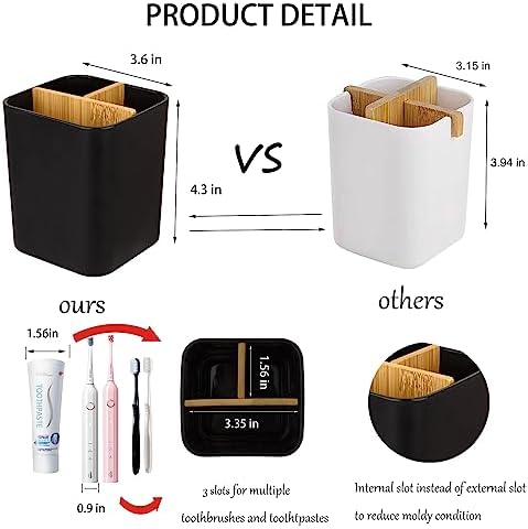 Bamboo Toothbrush Holder for Bathrooms Toothpaste Organizer - Black - Image 2