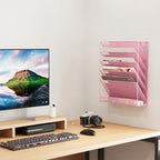EasyPAG 5 Tier Wall File Holder, Mesh Hanging Folder Organizer with Classify Label, Versatile Desk File Holder, Vertical Wall Mounted Mail Organizer for Office Home Cubicle, Pink - Image 5