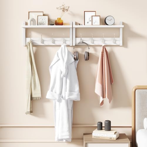 YMYNY Coat Rack Wall Mount with Shelf and Hooks, White UHWS001W-2 - Image 5