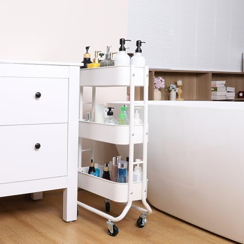 MAX Houser Slim 3-Tier Rolling Utility Cart with Extra Hook, White - Image 3