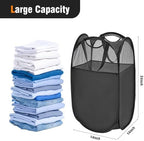 TECHMILLY Pop Up Foldable Laundry Basket, Mesh Laundry Hamper with Reinforced Handles for Dirty Clothes Storage in Dorm, Laundry Room, Bathroom, Black(Fabric) - Image 2