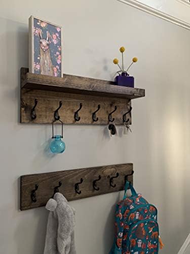 Coat Rack with Shelf Wall Mounted with Storage (Choose Your Length) Towel Rack Entryway Organizer Key Hooks (24" L (6 Hooks) Set of 2) - Image 2