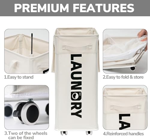 Goodpick 75L Laudnry Basket with Wheels & Removable Wash Bag for Dorm - Image 4