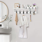 27.5" Wall Mount Coat Rack with Shelf, Key Holder & Mail Organizer, White - Image 5