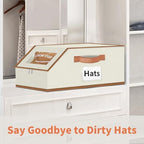 Hat Organizer for Baseball Caps - 2PCS Stackable Storage with Clear Window Lid, Flip-Top Access, Space-Saving Hat Box for Closet, Breathable Fabric (beige with brown) - Image 4