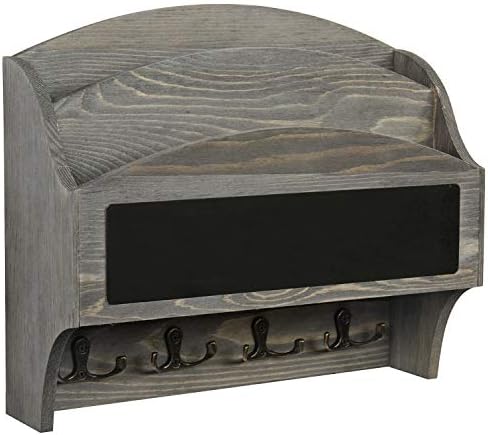 MyGift 2-Compartment Vintage Gray Wood Wall Mounted Entryway Mail Organizer Letter Sorter with Chalkboard Label Surface and 4 Double Key Hooks - Image 6