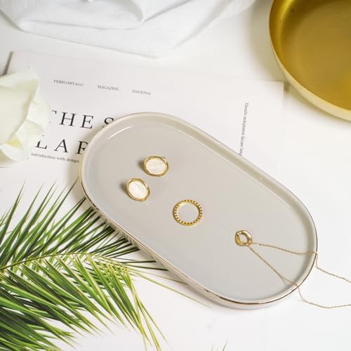 Ceramic Jewelry Dish, Perfume Vanity Tray, 7x4 Decorative Catch All Bowl for Trinket Key Ring, Small Bathroom Counter Tray, Soap Tray for Kitchen Sink (Grey) - Image 2